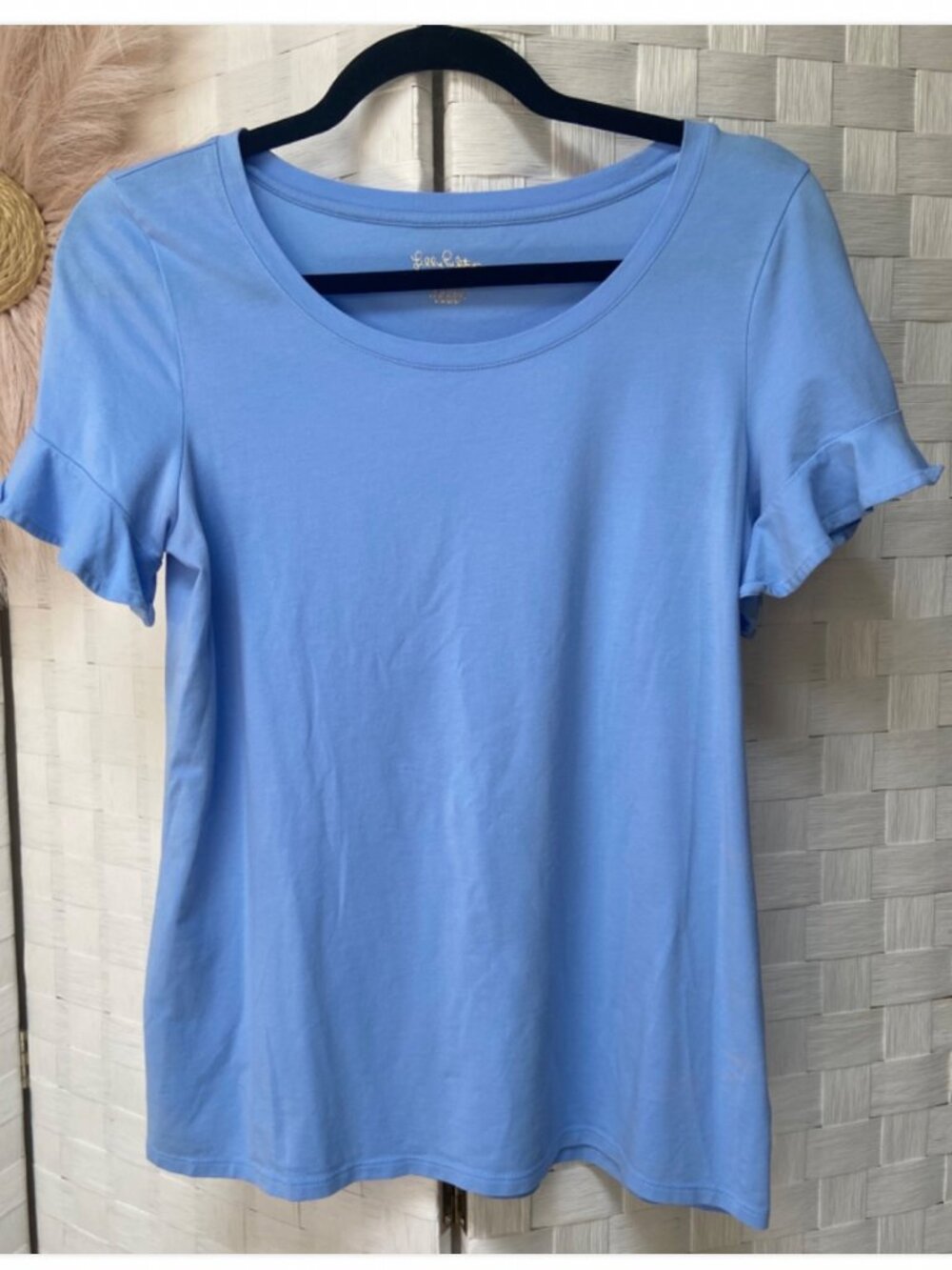 Lilly Pulitzer Pima Cotton Blue Ruffle Sleeve Shirt Top Size S